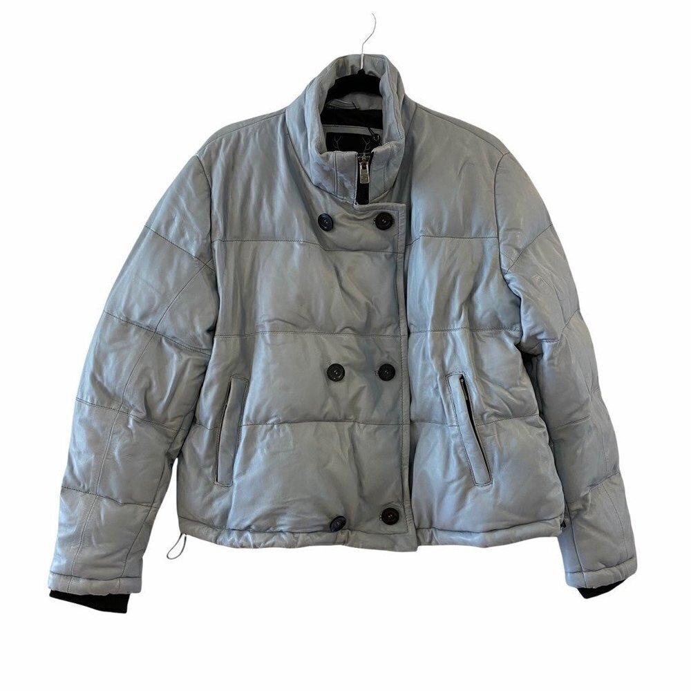 NEW Bod & Christensen Women's Puffer Jacket Ice Blue Double Breasted Leather XXL